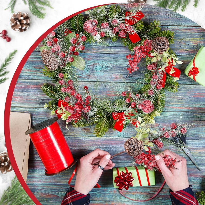 Solsew 16 Pcs Christmas Pine Cones Picks Artificial Berries Sprays Branches Faux Greenery Floral Stems Snowy Holly Pine Needles for Xmas Tree Wreath Garland Craft Decor(Novelty Snowy Style) - Image 5